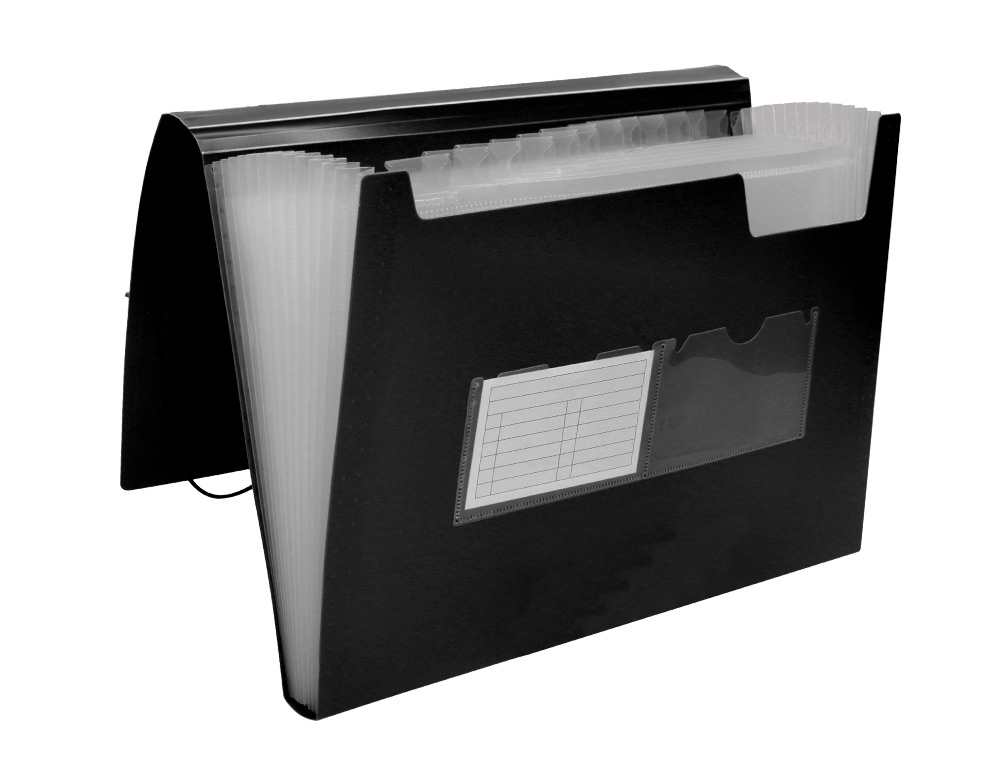 CARPETA LIDERPAPEL CLASIFICADOR FUELLE POLIPROPILENO DIN A4 NEGRO OPACO 13 DEPARTAMENTOS