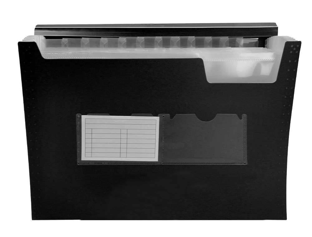 CARPETA LIDERPAPEL CLASIFICADOR FUELLE POLIPROPILENO DIN A4 NEGRO OPACO 13 DEPARTAMENTOS