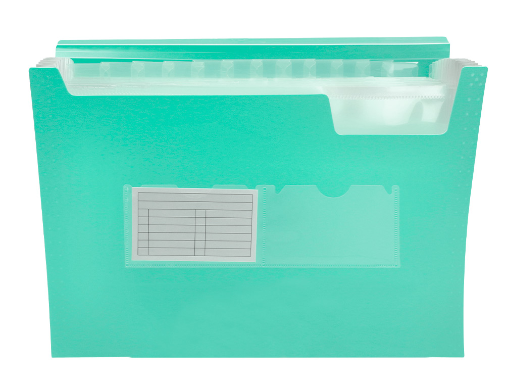 CARPETA LIDERPAPEL CLASIFICADOR FUELLE POLIPROPILENO DIN A4 VERDE OPACO 13 DEPARTAMENTOS