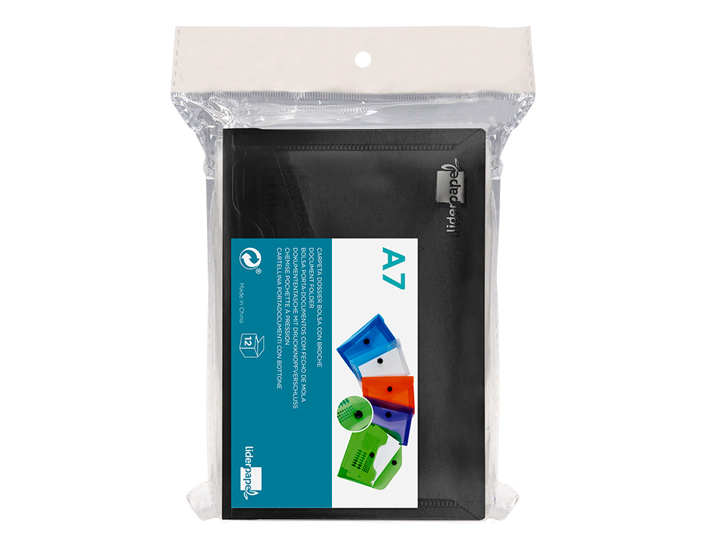 CARPETA LIDERPAPEL DOSSIER BROCHE POLIPROPILENO DIN A7 NEGRO OPACO