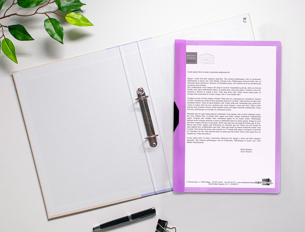 CARPETA LIDERPAPEL DOSSIER PINZA LATERAL POLIPROPILENO DIN A4 LAVANDA OPACO 30 HOJAS PINZA DESLIZANTE
