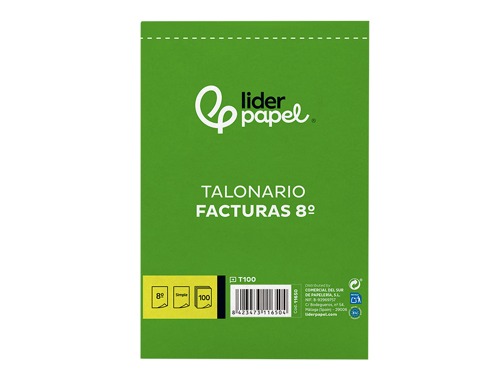 TALONARIO LIDERPAPEL FACTURAS 8º ORIGINAL T100 CON I.V.A.