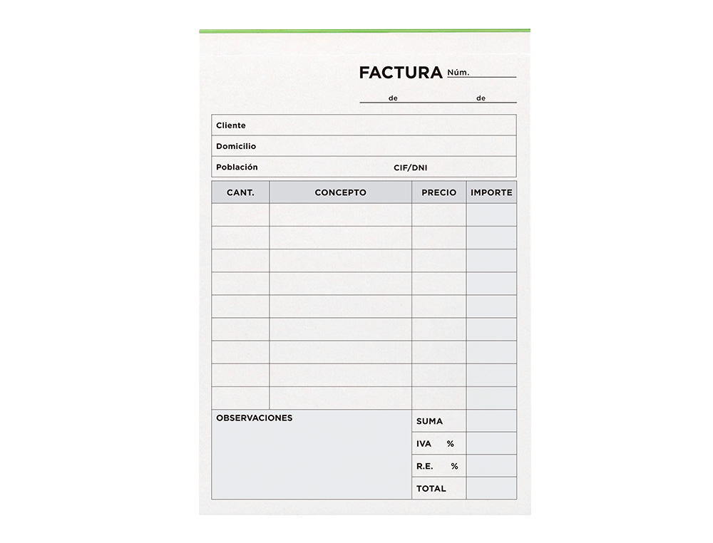 TALONARIO LIDERPAPEL FACTURAS 8º ORIGINAL T100 CON I.V.A.