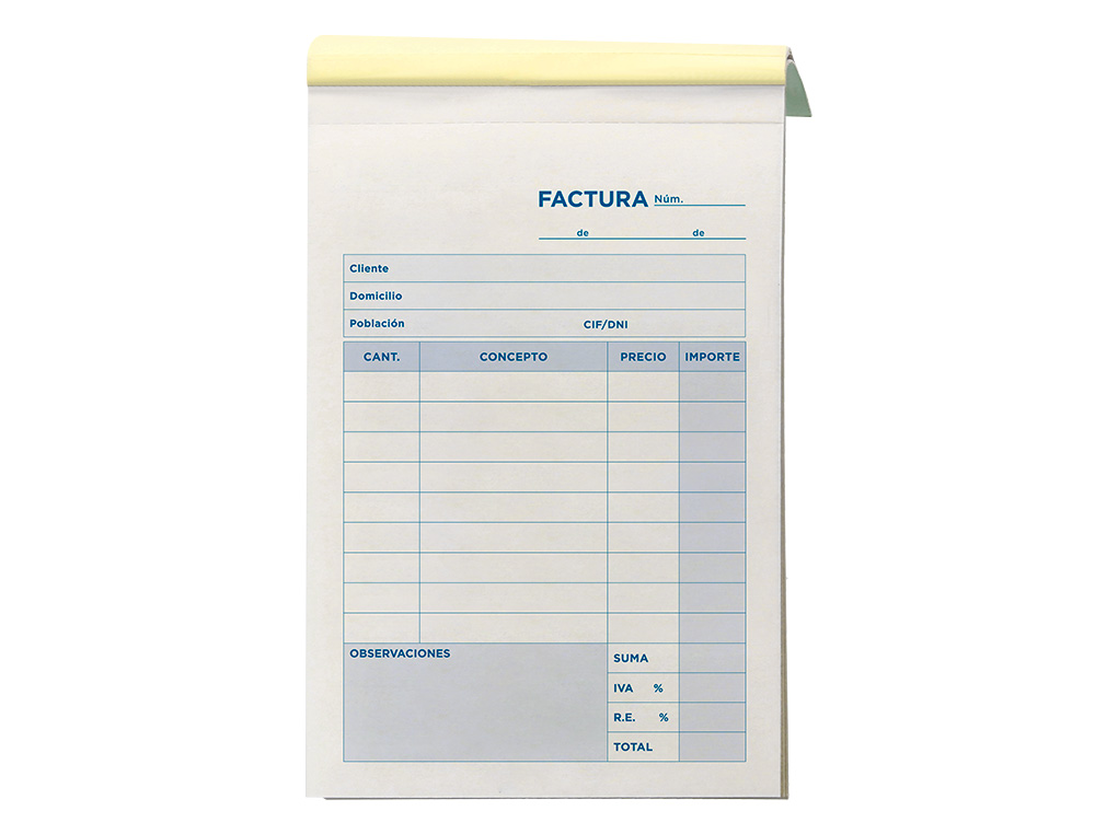 TALONARIO LIDERPAPEL FACTURAS 8º ORIGINAL T100 CON I.V.A.
