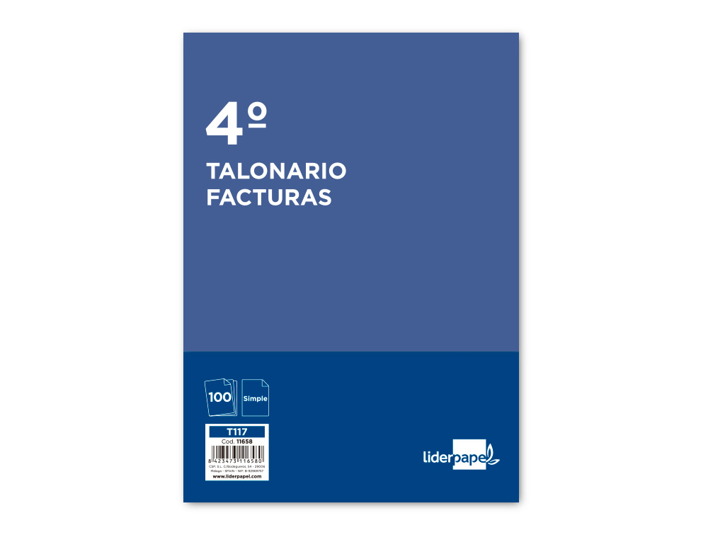 TALONARIO LIDERPAPEL FACTURAS CUARTO ORIGINAL T117 SIN I.V.A