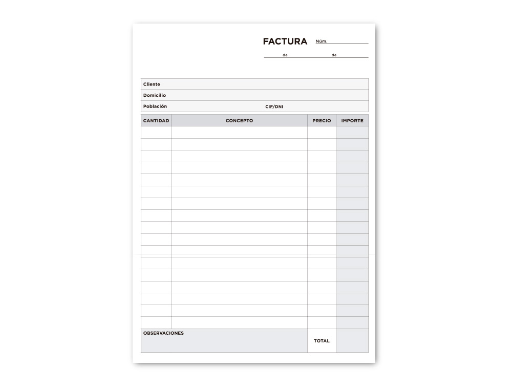 TALONARIO LIDERPAPEL FACTURAS CUARTO ORIGINAL T117 SIN I.V.A