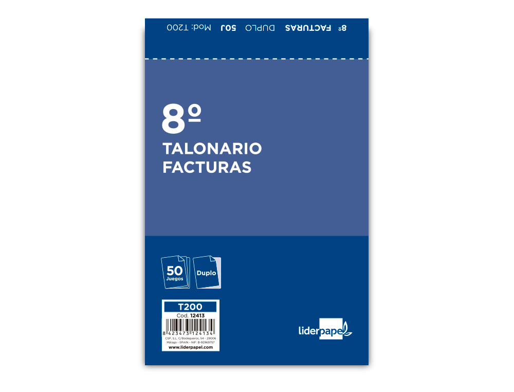 TALONARIO LIDERPAPEL FACTURAS 8º ORIGINAL Y COPIA T200 CON I.V.A