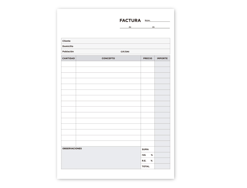 TALONARIO LIDERPAPEL FACTURAS CUARTO ORIGINAL Y COPIA T216 CON I.V.A.
