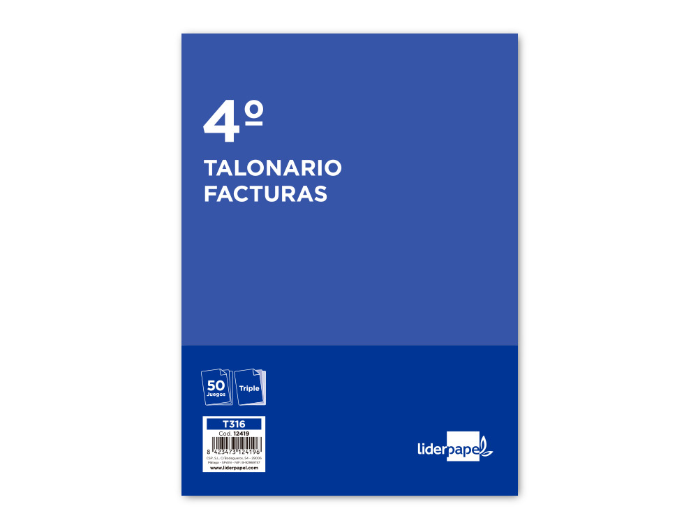 TALONARIO LIDERPAPEL FACTURAS CUARTO ORIGINAL Y 2 COPIAS T316 CON I.V.A.