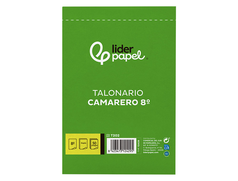 TALONARIO LIDERPAPEL CAMARERO 8 ORIGINAL Y COPIA T202