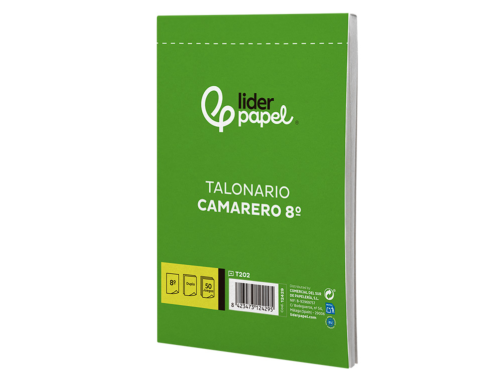 TALONARIO LIDERPAPEL CAMARERO 8 ORIGINAL Y COPIA T202