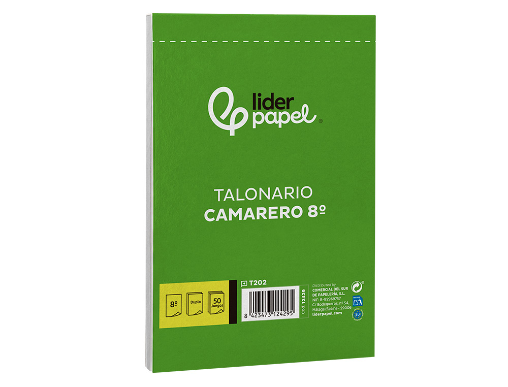 TALONARIO LIDERPAPEL CAMARERO 8 ORIGINAL Y COPIA T202
