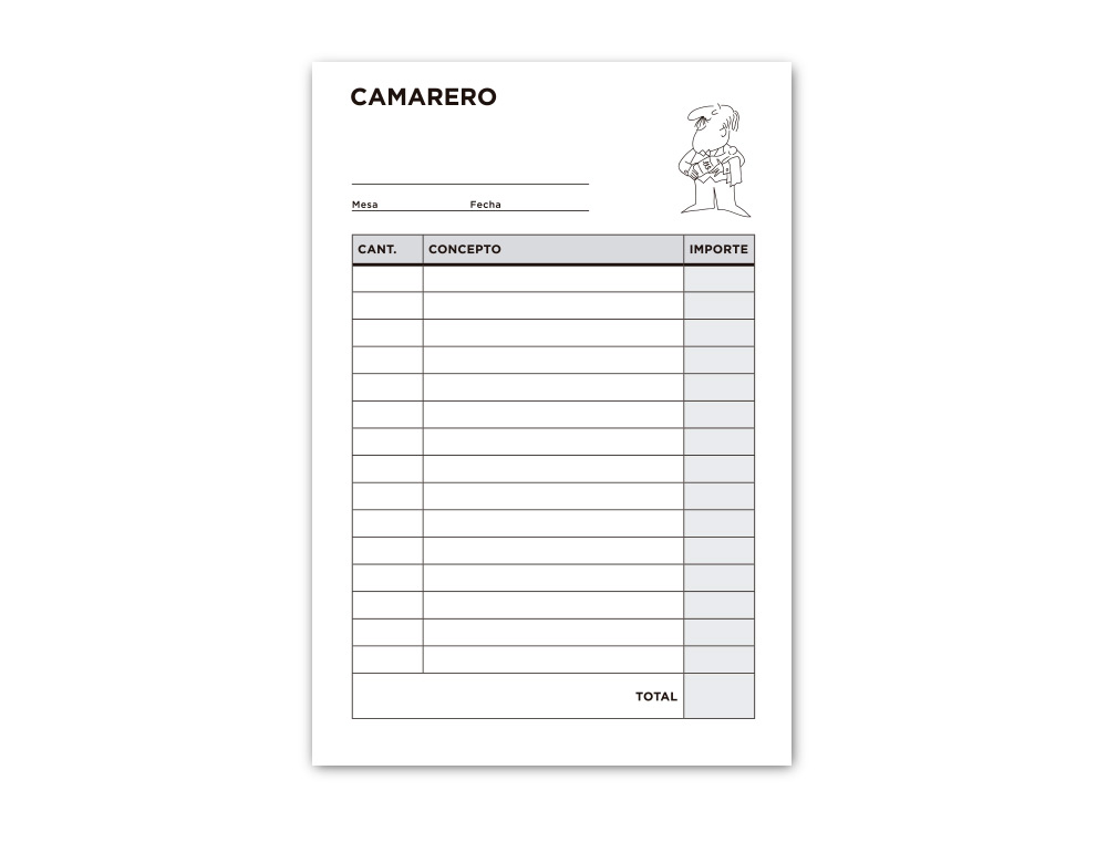TALONARIO LIDERPAPEL CAMARERO 8 ORIGINAL Y 2 COPIAS T302