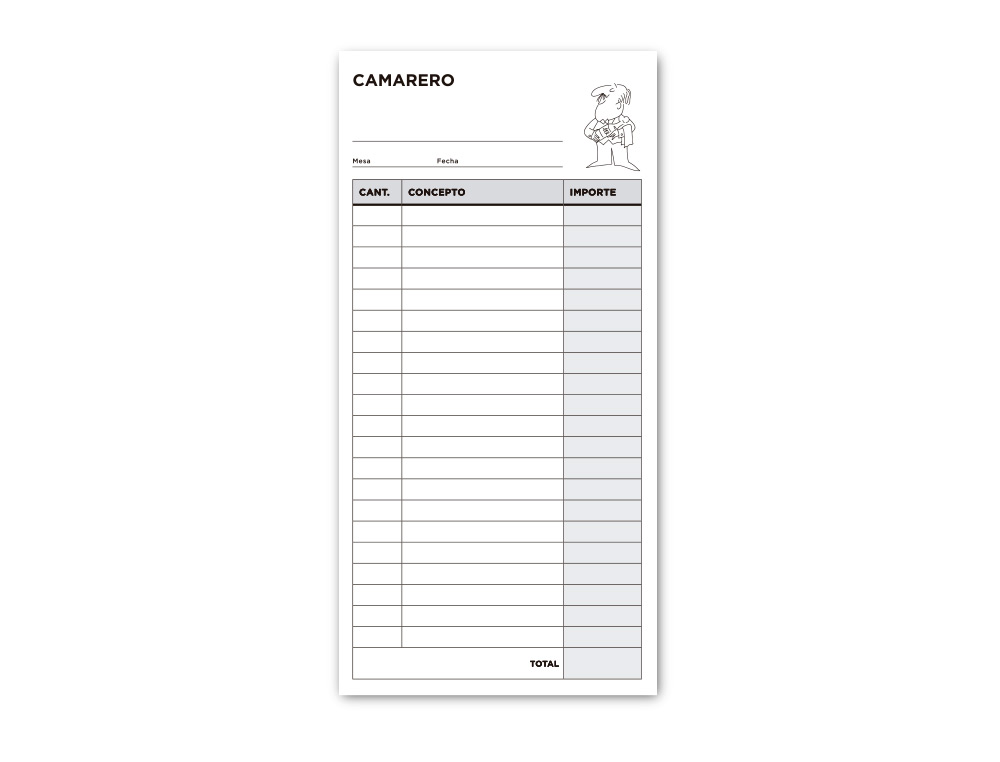 TALONARIO LIDERPAPEL CAMARERO 3/Fº ORIGINAL Y 2 COPIAS T314