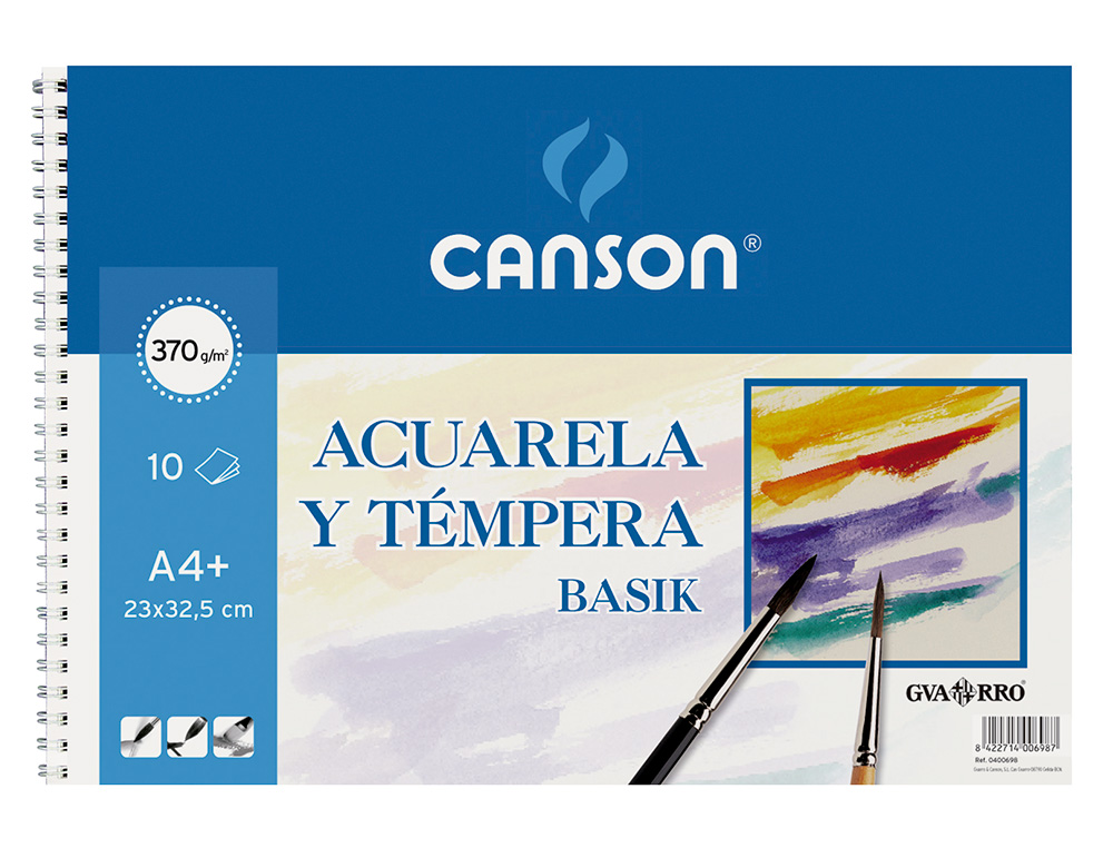 BLOC DIBUJO ACUARELA DIN A4 ESPIRAL 23X32.5 CM 10 HOJAS DE 370 GR/M2