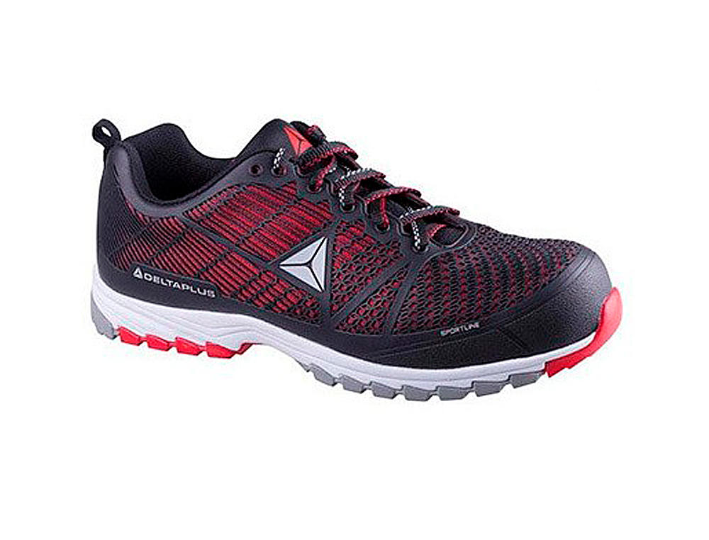 ZAPATOS DE SEGURIDAD DELTAPLUS DE POLIURETANO Y MALLA AIREADA S1P NEGRO Y ROJO TALLA 44