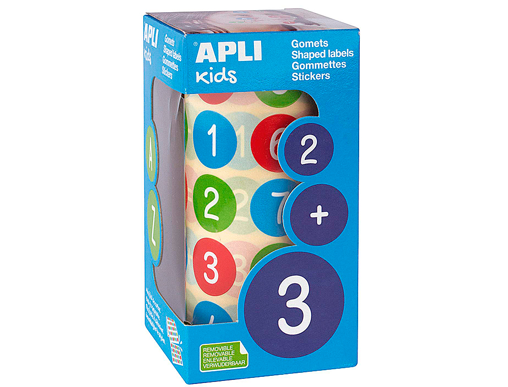 GOMETS APLI AUTOADHESIVO REDONDO NUMEROS 20 MM DIAMETRO MULTICOLOR ROLLO DE 900 UNIDADES