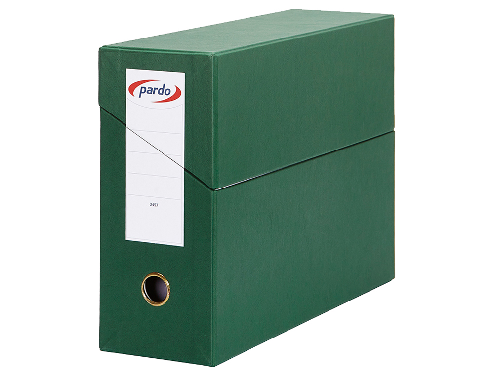 CAJA TRANSFERENCIA PARDO FOLIO FORRADO EXTRA DOBLE LOMO 80 MM ESTUCHE INTERIOR CON TARJETERO VERDE