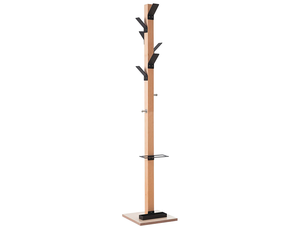 PERCHERO MADERA PAPERFLOW HAYA 8 COLGADORES CON PARAGUERO NEGRO ALTURA 180 CM