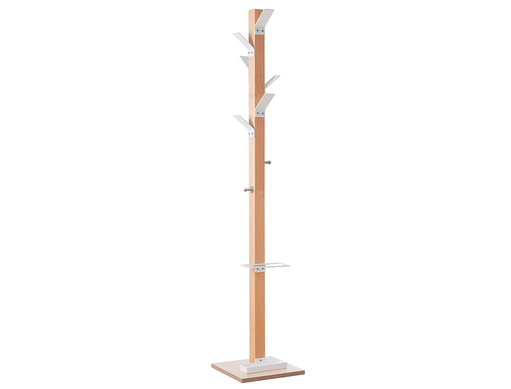 PERCHERO MADERA PAPERFLOW HAYA 8 COLGADORES CON PARAGUERO BLANCO ALTURA 180 CM