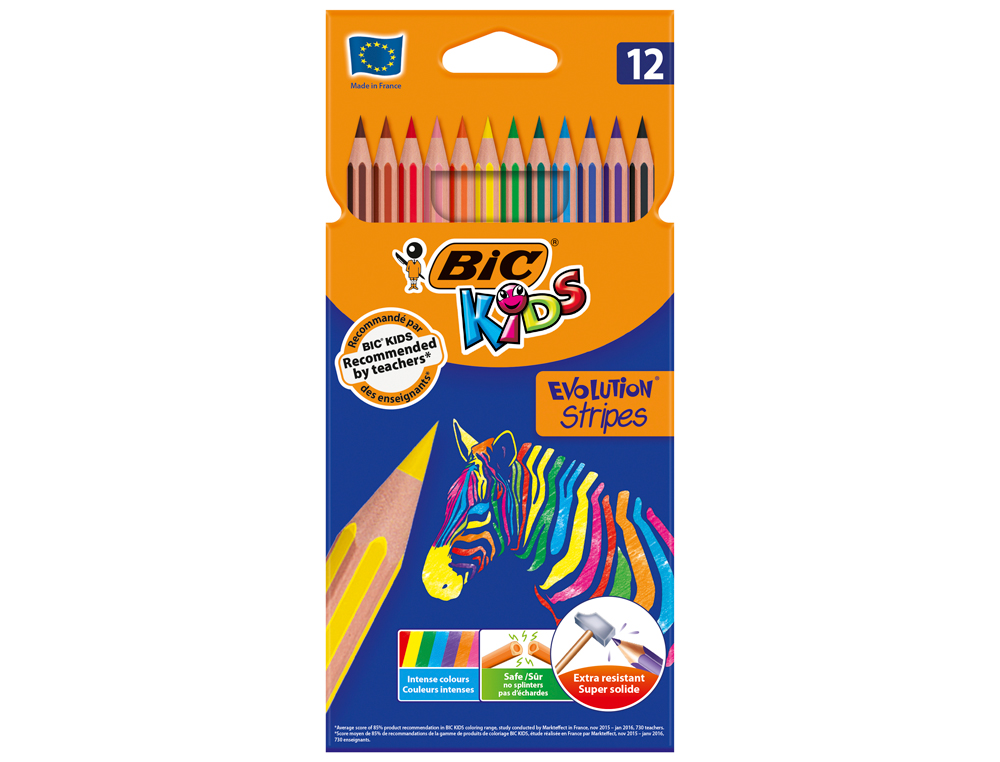 LAPICES DE COLORES BIC EVOLUTION STRIPES CAJA DE 12 COLORES SURTIDOS
