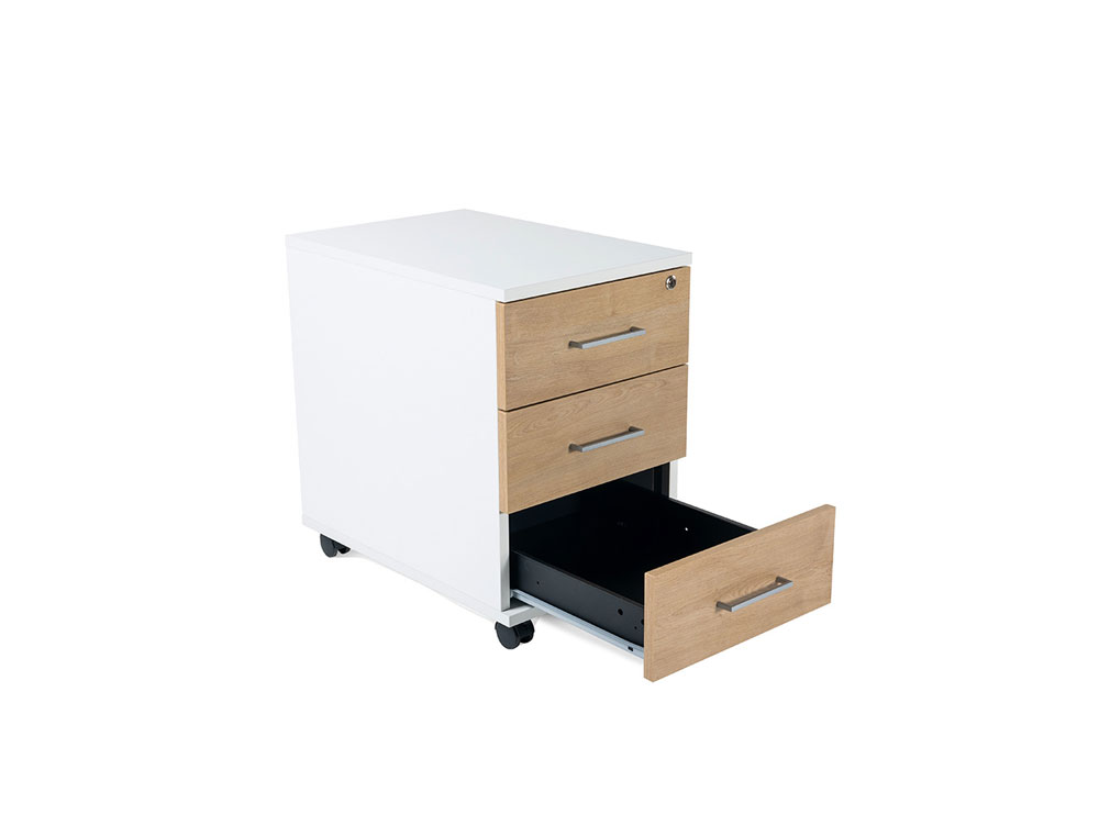 CAJONERA ROCADA CON TRES CAJONES SERIE STORE 58X40X59,5 CM ACABADO AN04 GRIS/BLANCO
