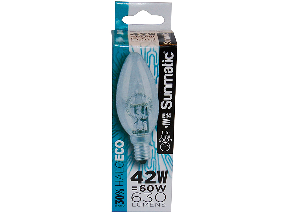 BOMBILLA SUNMATIC ECO HALOGENA VELA 28W E14 CLARA LUZ BLANCA