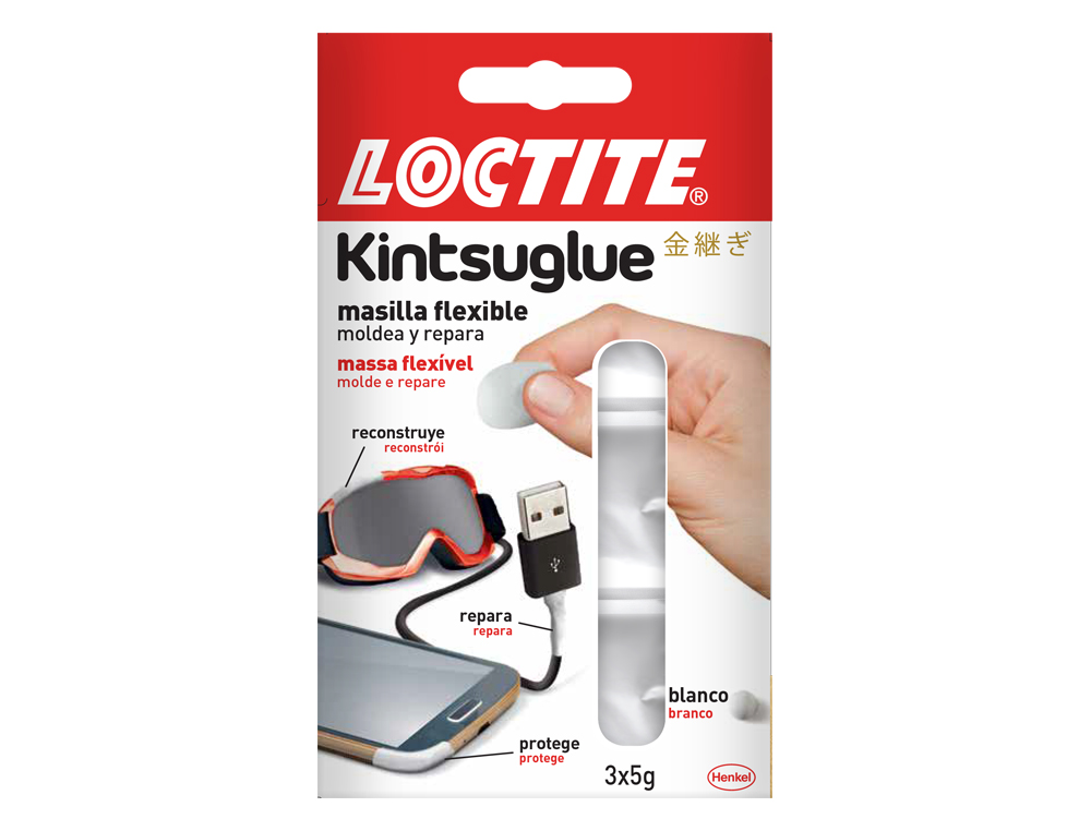 MASILLA REPARADORA LOCTITE KINTSU GLUE EXPOSITOR 16 UNIDADES 8 BLANCAS Y 8 NEGRAS