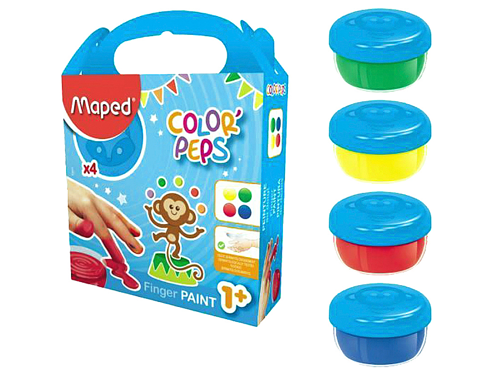 PINTURA A DEDOS MAPED COLOR PEPS CAJA DE 4 BOTES COLORES SURTIDOS 80 GR