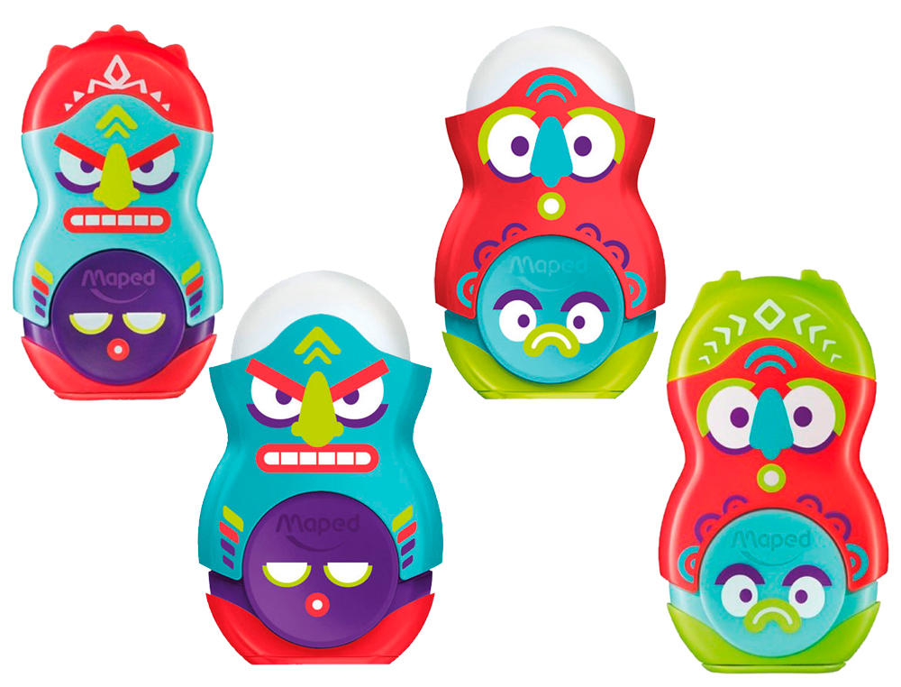 SACAPUNTAS MAPED PLASTICO LOOPY TOTEM 1 USO CON GOMA COLORES SURTIDOS DECORADO