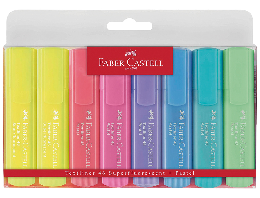 ROTULADOR FABER CASTELL FLUORESCENTE TEXTLINER 46 PASTEL ESTUCHE 8 UNIDADES COLORES SURTIDOS