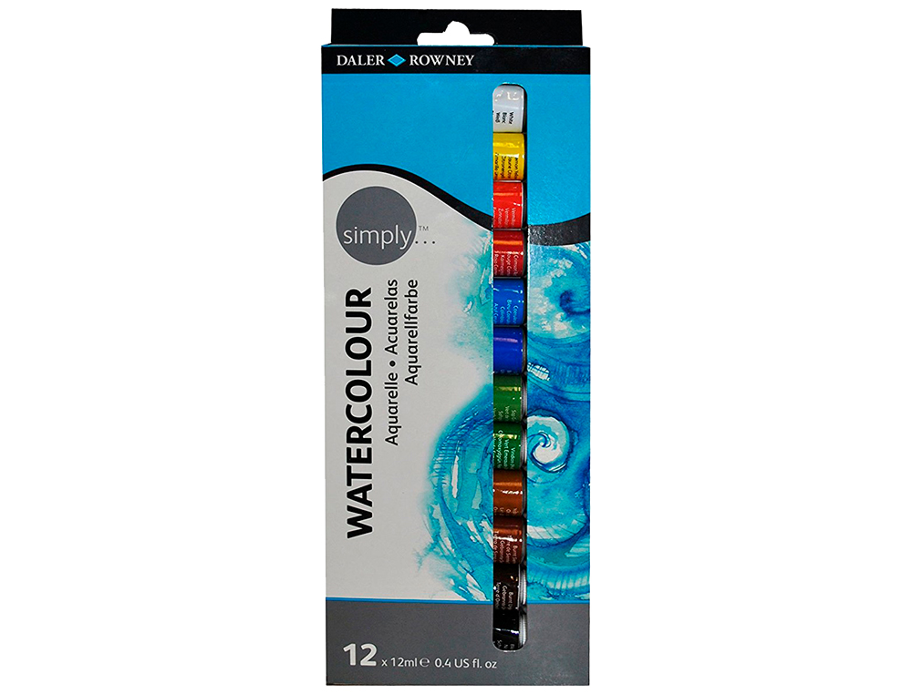 PINTURA ACUARELA DALER ROWNEY SIMPLY CAJA DE 12 COLORES SURTIDOS TUBO DE 12 ML