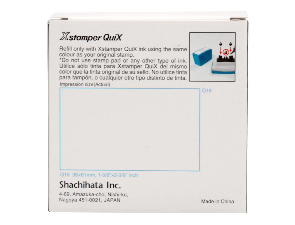 SELLO X'STAMPER QUIX PERSONALIZABLE COLOR AZUL MEDIDAS 36X61 MM Q-16
