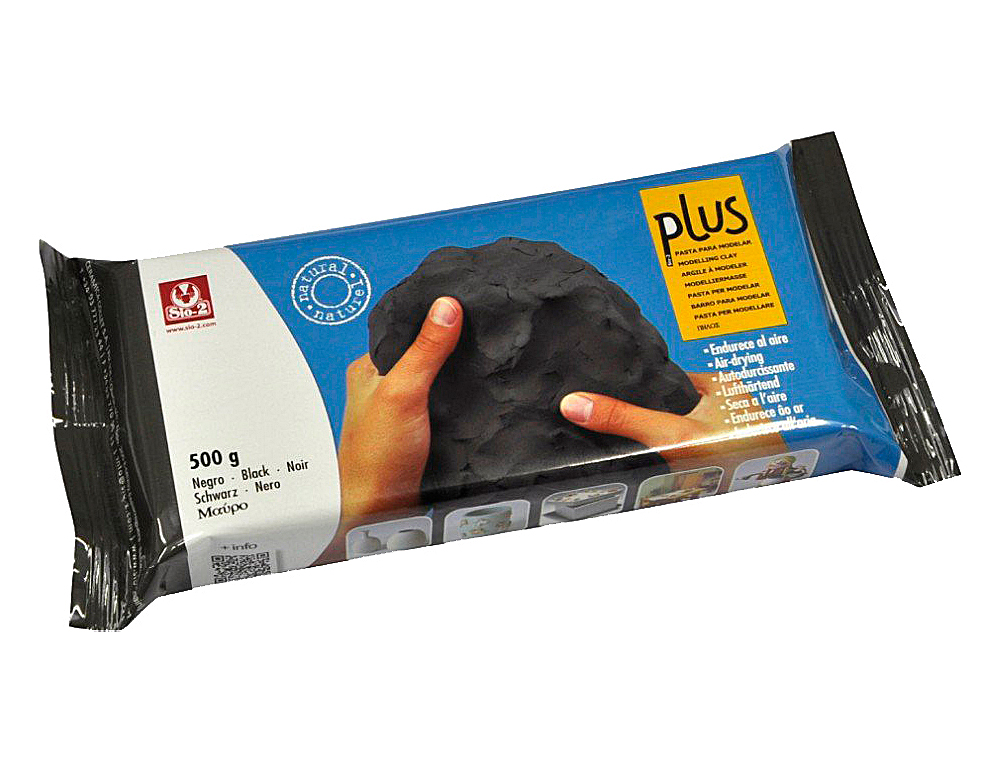 ARCILLA SIO-2 PLUS NEGRA ENDURECE AL AIRE PAQUETE DE 500 GR