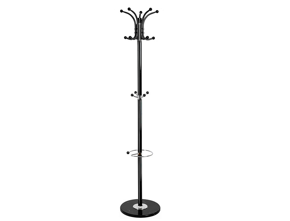 PERCHERO METALICO Q-CONNECT NEGRO DE PIE 10 COLGADORES Y PARAGUERO 174X40 CM