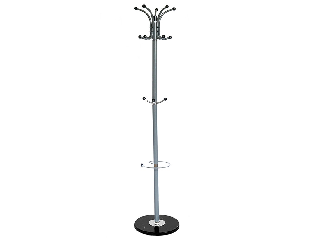 PERCHERO METALICO Q-CONNECT GRIS DE PIE 10 COLGADORES Y PARAGUERO 174X40CM