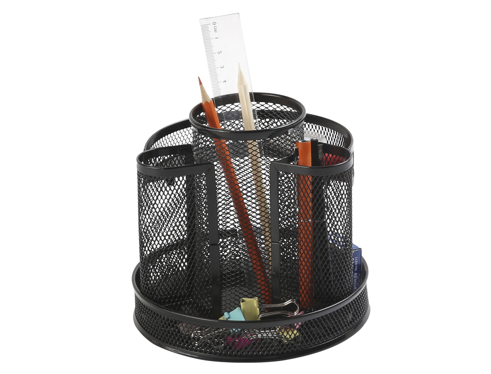 ORGANIZADOR SOBREMESA Q-CONNECT KF17294 METALICO GIRATORIO REJILLA NEGRA 165X165X160 MM