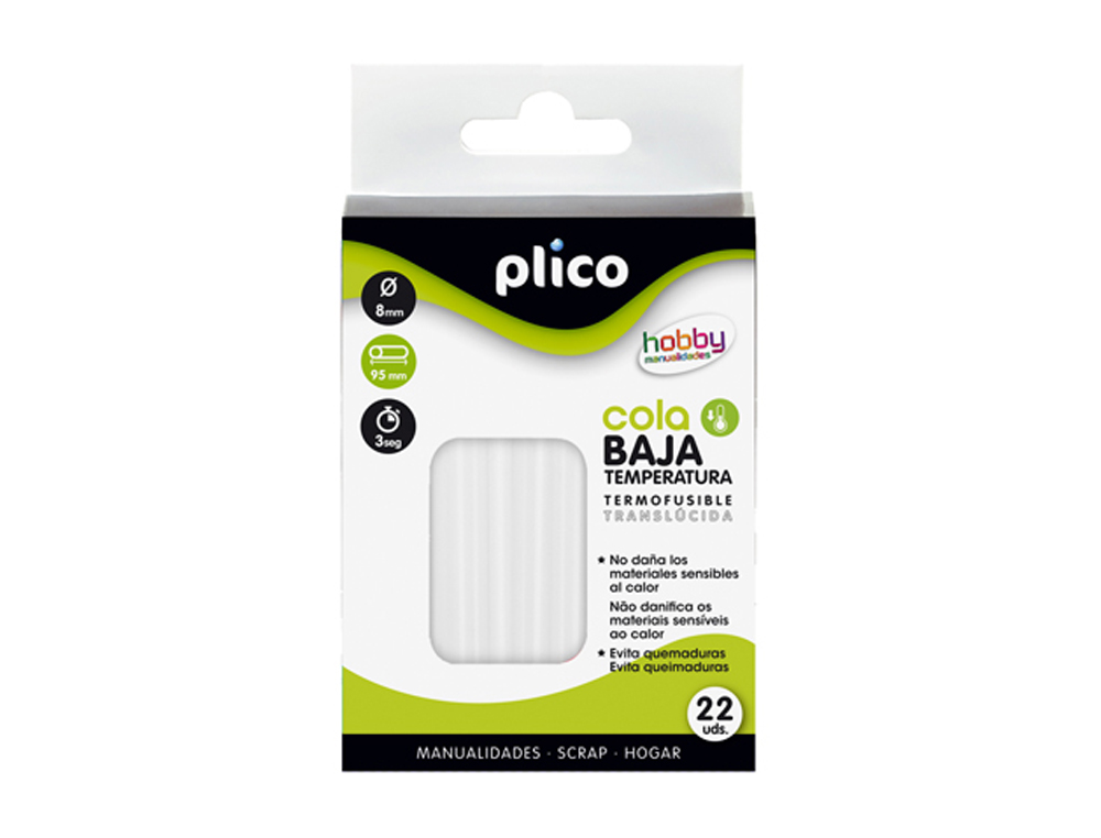 BARRA TERMOFUSIBLE PLICO COLA BAJA TEMPERATURA 8 MM DE DIAMETRO X 95 MM DE ALTO BLISTER DE 22 UNIDADES