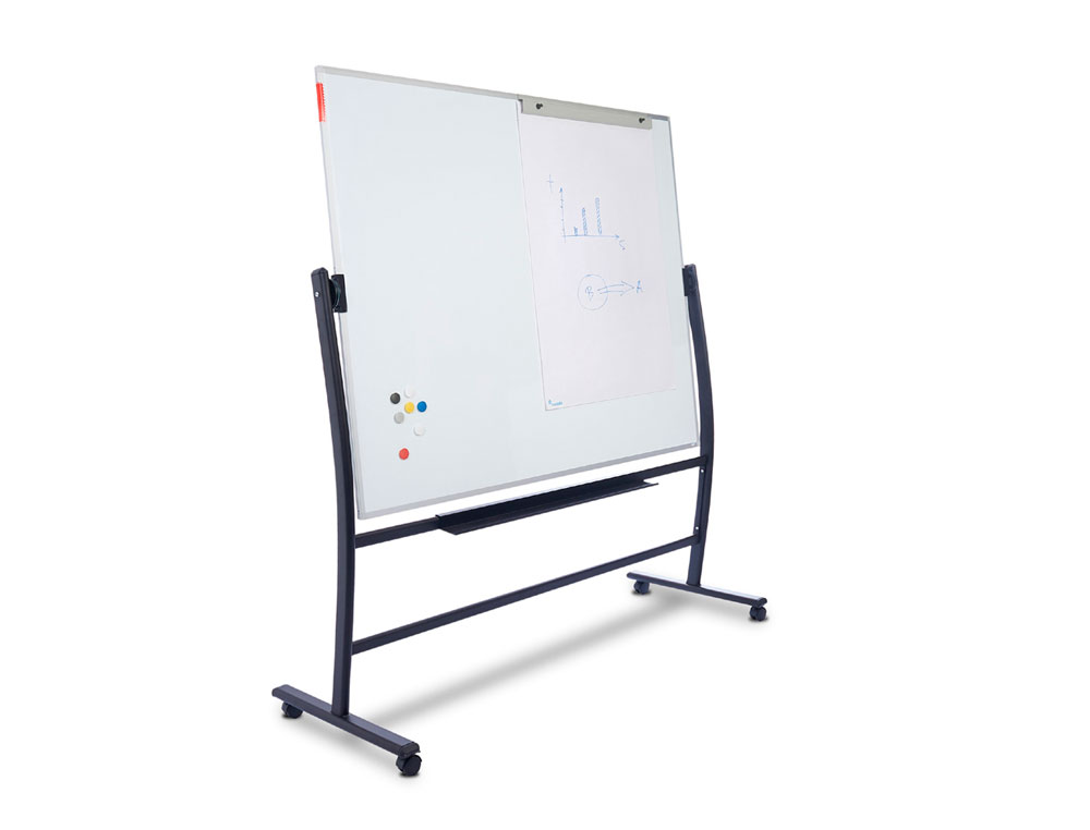 PIZARRA BLANCA ROCADA VITRIFICADA MAGNETICA CON SOPORTE VOLTEABLE DOBLE CARA 90X120 CM