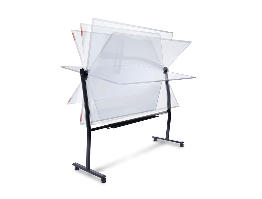 PIZARRA BLANCA ROCADA VITRIFICADA MAGNETICA CON SOPORTE VOLTEABLE DOBLE CARA 90X120 CM