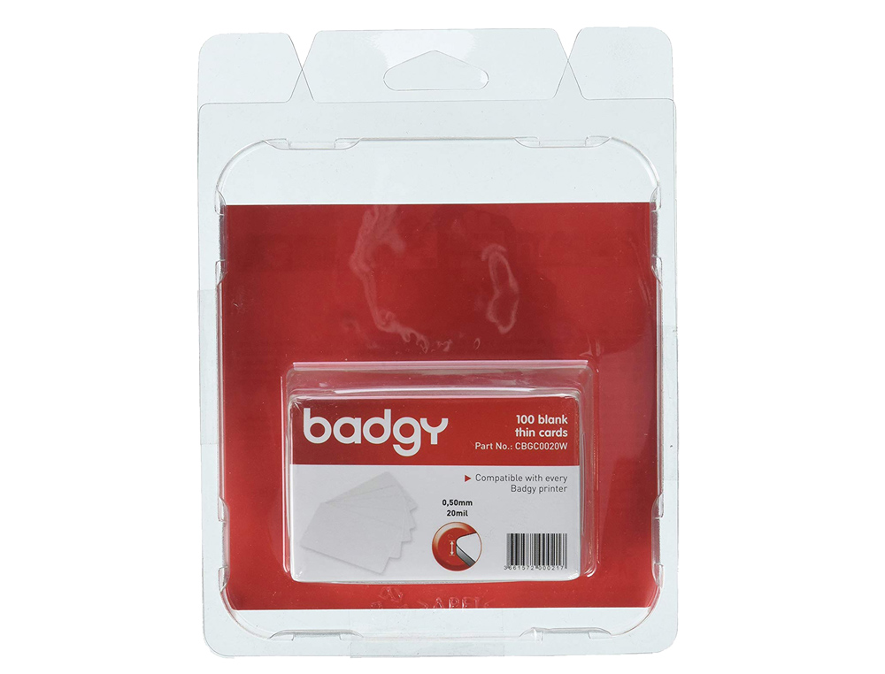 TARJETA PVC PARA IMPRESORA BADGY GROSOR 0,50 MM PACK DE 100 UNIDADES