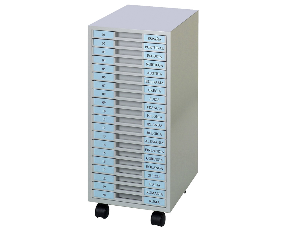 ARCHIVADOR METALICO CLEN 20 BANDEJAS PLASTICO DE 2,5 CM DE ALTURA CON RUEDAS COLOR GRIS CLARO 680X303X371 MM