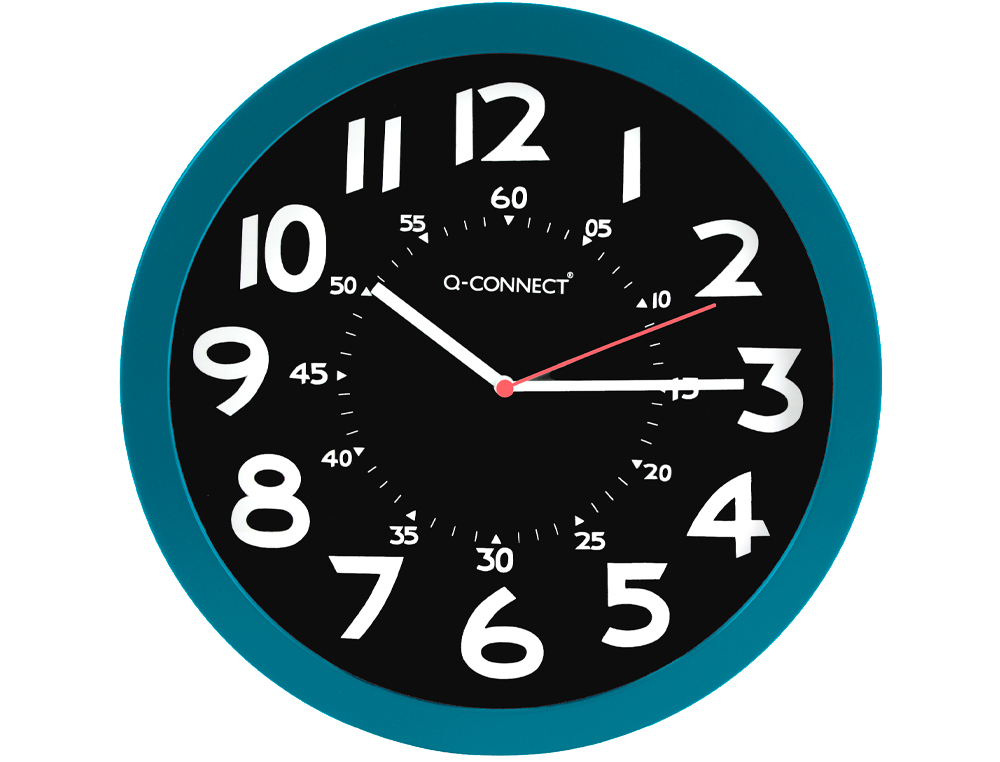 RELOJ Q-CONNECT DE PARED PLASTICO OFICINA REDONDO 30 CM COLOR AZUL Y ESFERA COLOR NEGRO