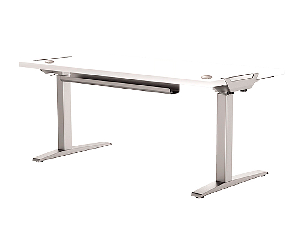 MESA DE OFICINA LEVADO BASE METAL ACERO PINTADO SISTEMA ELECTRICO REGULABLE ALTURA TABLERO BLANCO 140 X 80 CM