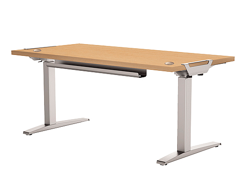 MESA DE OFICINA LEVADO BASE METAL ACERO PINTADO SISTEMA ELECTRICO REGULABLE ALTURA TABLERO ARCE 160 X 80 CM