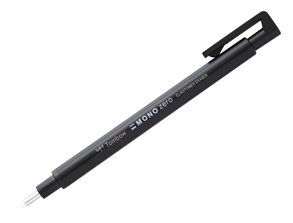 PORTAGOMAS TOMBOW MONO ZERO CON CLIP GOMA REDONDA 2,3 MM DIAMETRO COLOR AZUL BLANCO Y NEGRO