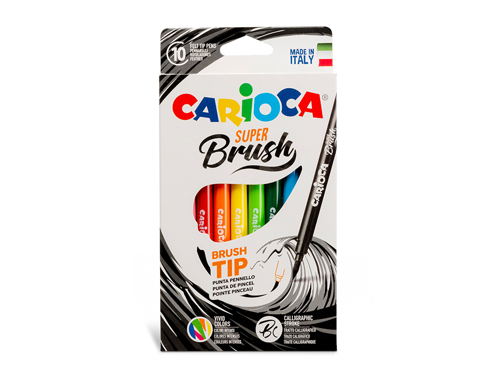 ROTULADOR CARIOCA SUPER BRUSH CAJA DE 10 UNIDADES COLORES SURTIDOS