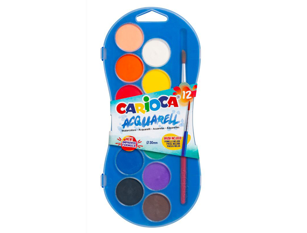 ACUARELA CARIOCA 12 COLORES CON PINCEL ESTUCHE DE PLASTICO