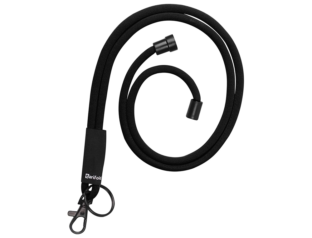 CORDON COLGANTE PARA IDENTIFIC ADOR TARIFOLD TEXTIL CON LLAVERO Y MOSQUETON 43 CM NEGRO PACK DE 10 UNIDADES