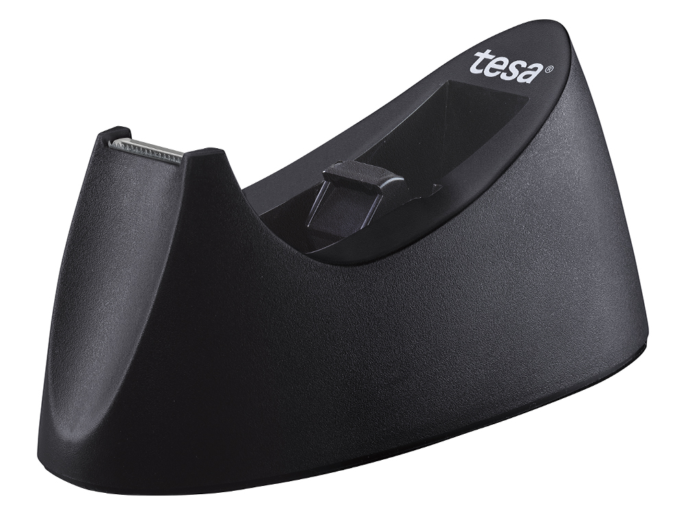 PORTARROLLO SOBREMESA TESA PLASTICO EASY CUT CURVE NEGRO PARA CINTA DE 33 MT X19 MM + 1 CINTA TESAFILM TRANSPARENTE
